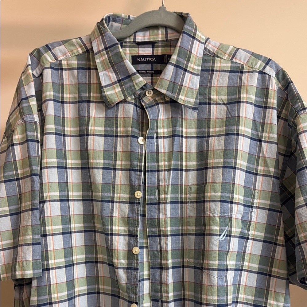 Nautica Green and Blue Casual Button Down Shirt
